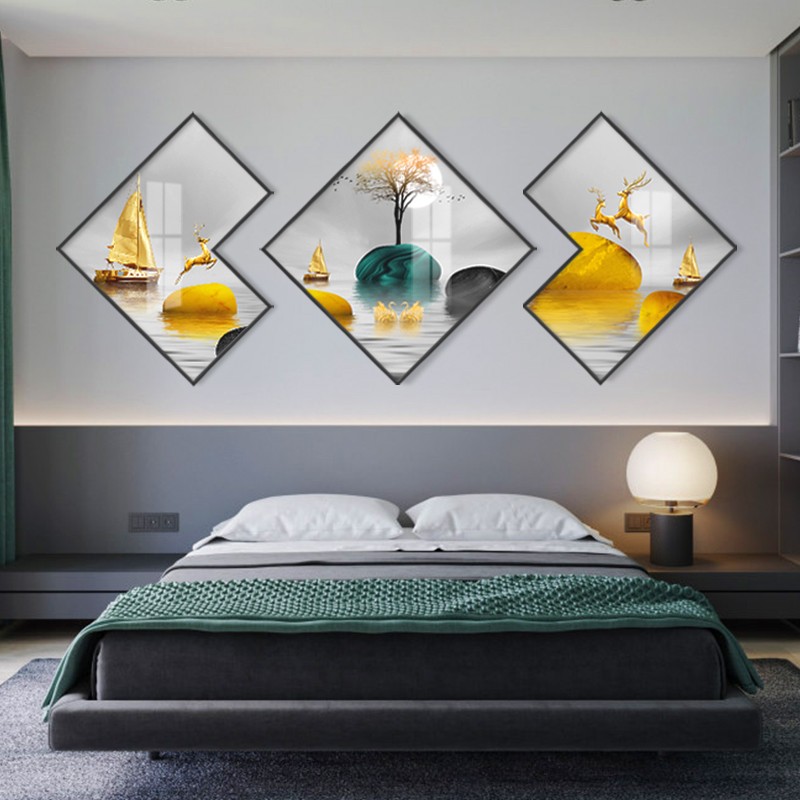 现代简约客厅装饰画麋鹿三联画卧室挂画壁画北欧风格沙发背景墙画图片