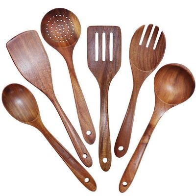 极速Wooden Utensils Set of 6, Large Kitchen Cooking Utensil