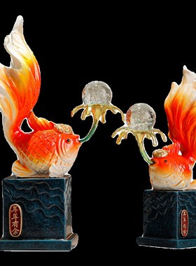 新中式年年有余招财锦鲤鱼摆件新年客厅酒柜玄关装饰乔迁新居礼品