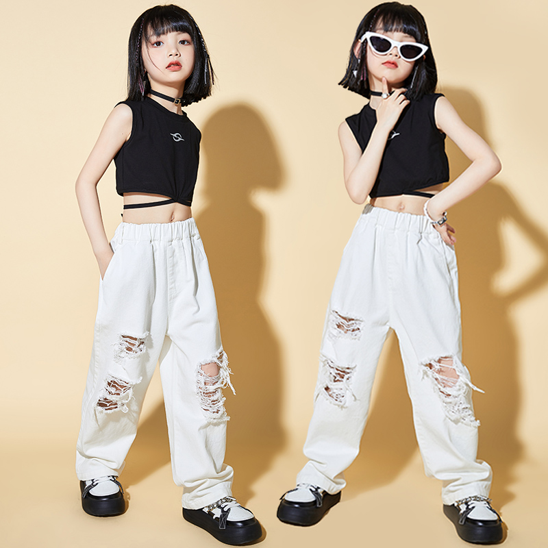 女孩爵士舞服背心幼儿嘻哈潮服小学生街舞演出服露脐走秀表演服装