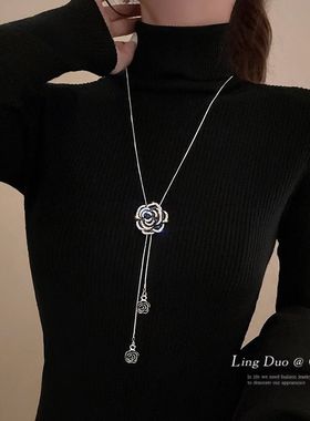 2023年新款潮长版玫瑰花毛衣炼女秋冬时尚网红同款高端配饰项链