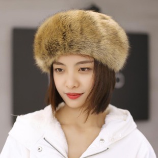 Man Women Fur Hats Tick Fuffy Warm Fox Fur Hat Headband Autu
