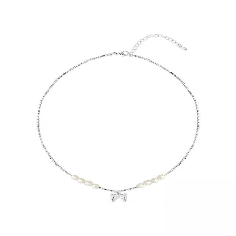 蝴蝶结淡水珍珠碎银子项链 法式复古轻奢小众设计感女款新爆款