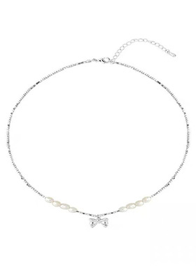 蝴蝶结淡水珍珠碎银子项链 法式复古轻奢小众设计感女款新爆款