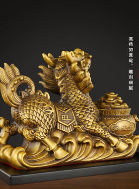 铜麒麟摆件一对纯铜聚宝盆麒麟家用客厅玄关办公室桌面黄铜礼品