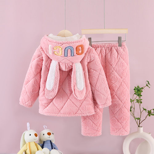 女童2023网红睡衣儿童女孩加厚家居服套装可爱加绒夹棉三层中大童