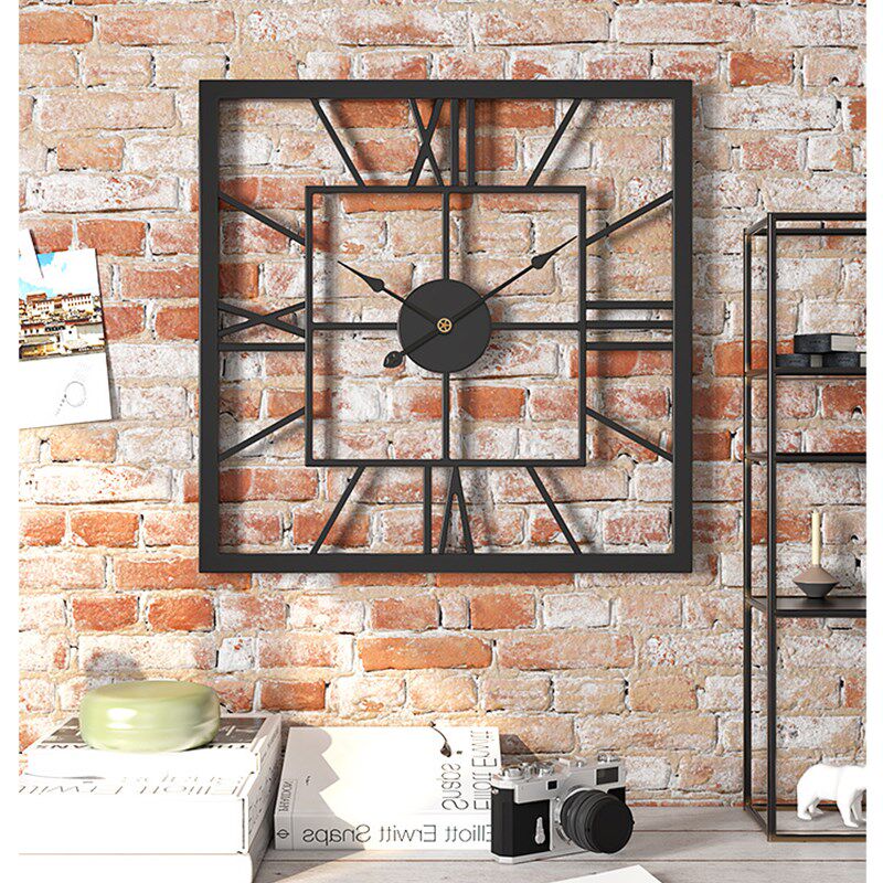 轻奢方形装饰欧式挂钟客厅时尚简约铁艺壁饰带镜面wall clock