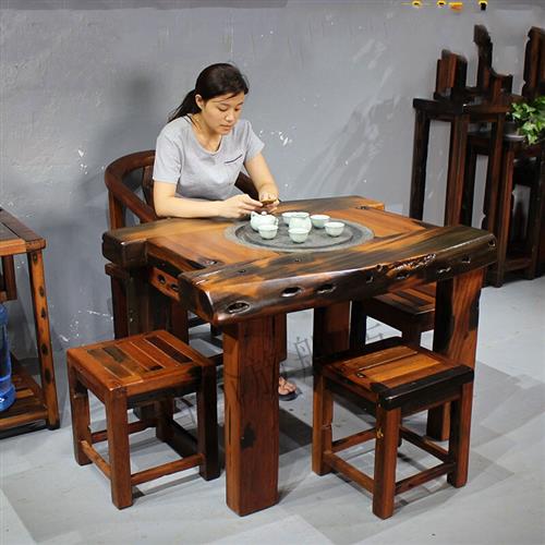 晋阶 茶道桌 小木桌 茶吧桌 老船木茶桌椅组合客厅阳台功夫小茶几