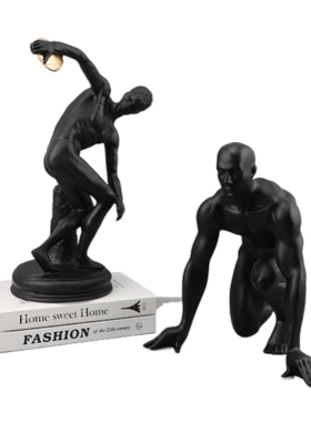 北欧黑色铁饼人起跑人摆件样板房售楼部卧室书房客厅餐厅桌面饰品