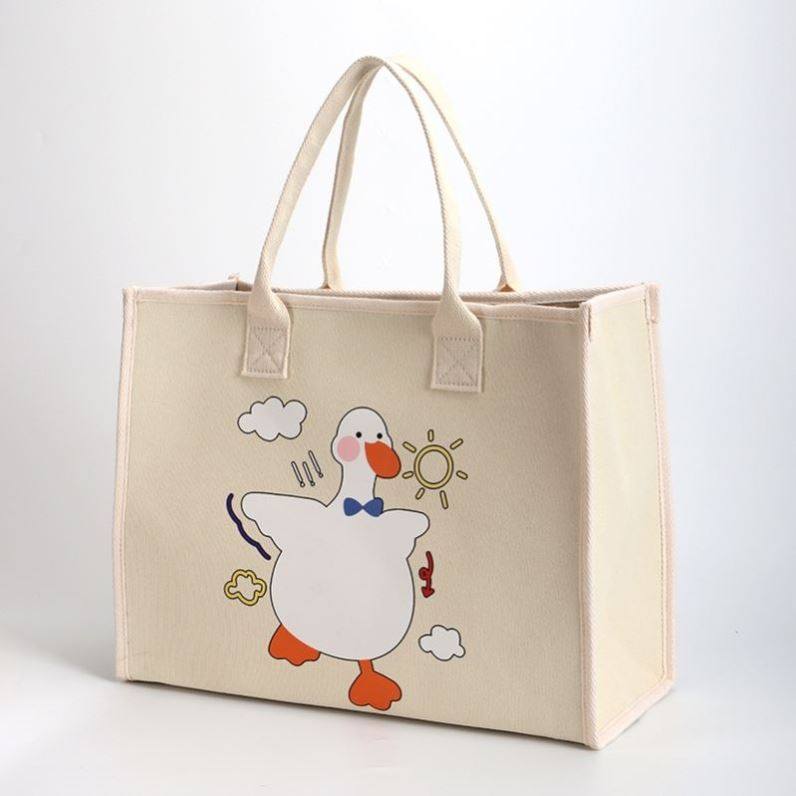 网红同款托特包女大容量硬挺帆布托特包硬底大容量横版加厚帆布袋