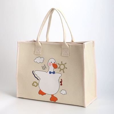 网红同款托特包女大容量硬挺帆布托特包硬底大容量横版加厚帆布袋