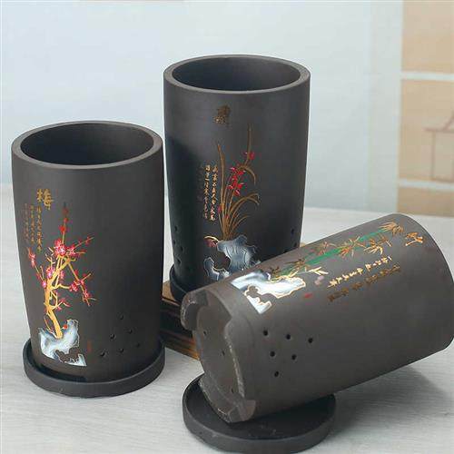 中国风透气陶瓷紫砂花盆大尺码2023新款大号梅兰竹菊兰花专用盆托