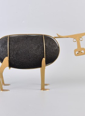 简约轻奢金属牛摆件新中式书架书柜客厅玄关样板房展示柜石头摆设