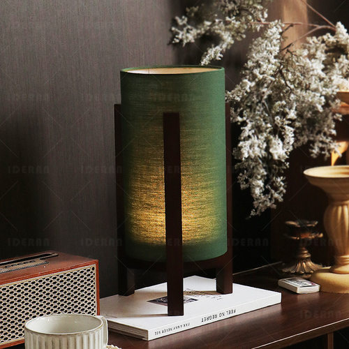 中古风实木绿色充电床头小夜灯