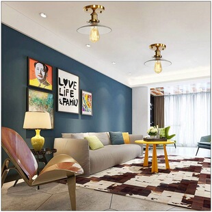 北欧后美式简约卧室客厅吧台家用舒适单头玻璃灯罩创艺铁艺吸顶灯