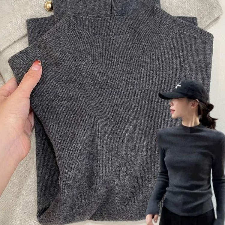 软糯深灰色半高领叠穿打底衫女秋冬高级感小立领内搭毛衣针织上衣,女装/女士精品,毛针织衫,淘宝优惠券,粉丝福利购,淘宝优惠卷