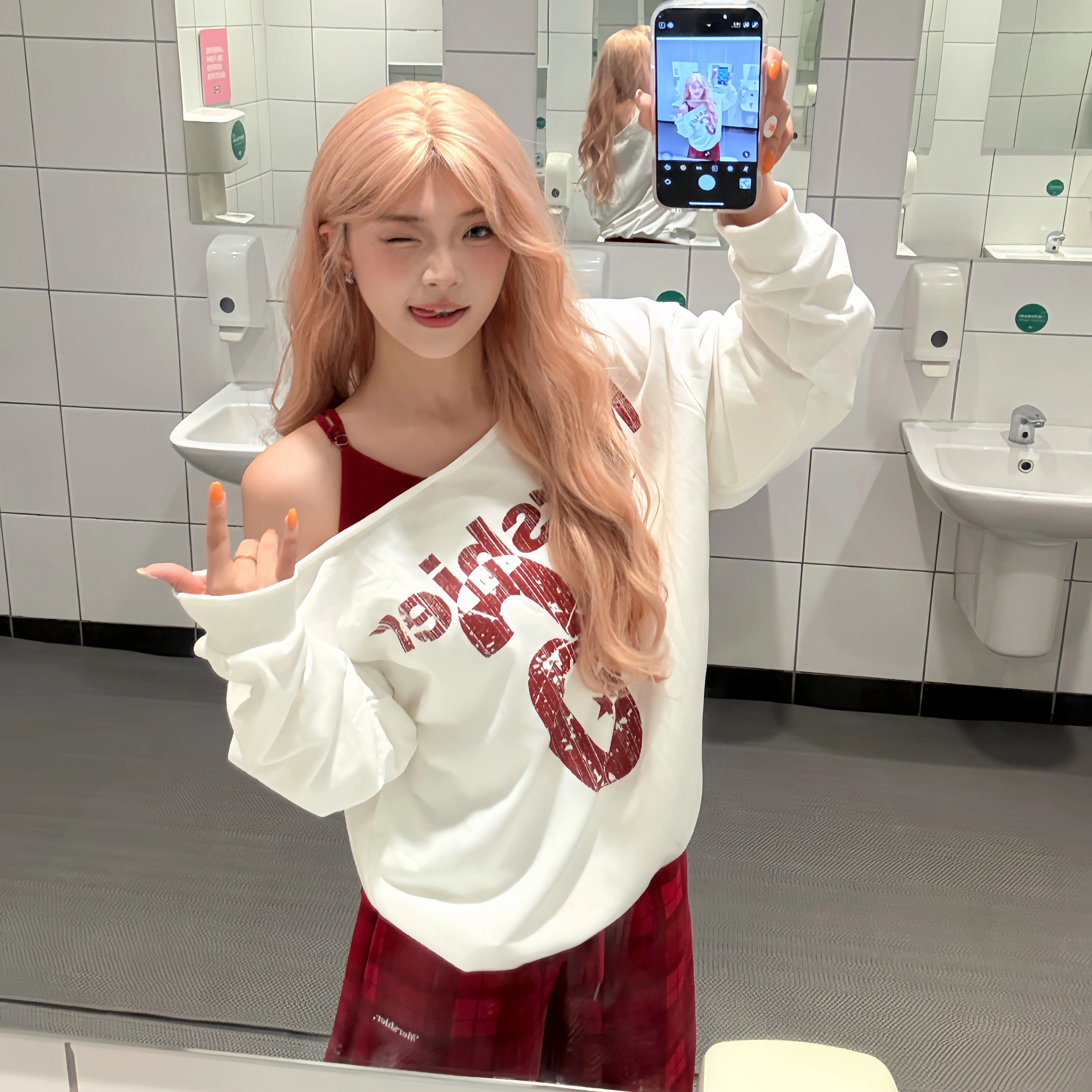 美式甜酷辣妹字母印花假两件斜肩吊带长袖T恤女秋季慵懒露肩上衣,女装/女士精品,T恤,淘宝优惠券,粉丝福利购,淘宝优惠卷