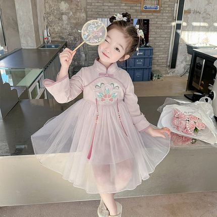 女童汉服连衣裙2024新款小童春秋款中国风旗袍裙春装儿童网纱裙春