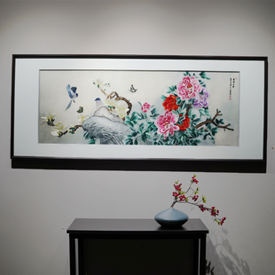 新中式 饰画手工苏绣刺绣画 风格 大尺寸沙发背景墙电视墙卧室客厅装