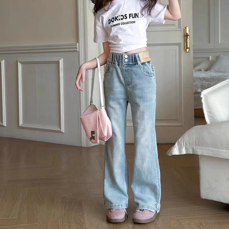 女童牛仔裤2026春季新款喇叭直筒秋装女孩时尚百搭学生弹力牛仔裤