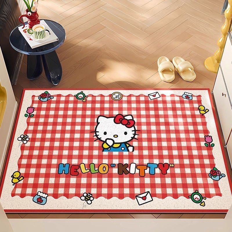 卡通凯蒂猫丝圈入户门地垫家用门口进门脚垫玄关防滑耐脏地毯门垫
