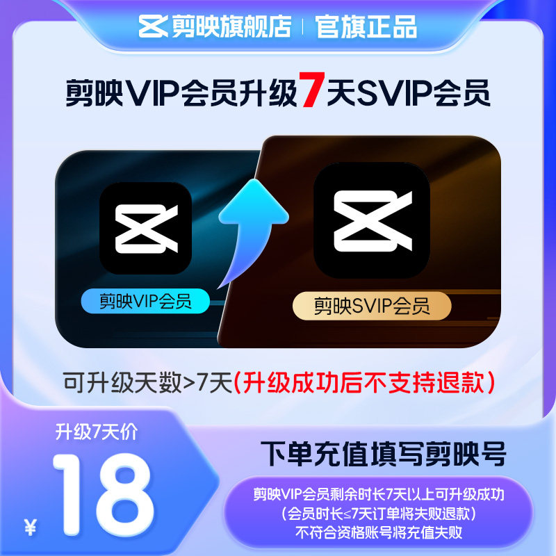 【剪映升级包】剪映VIP会员升级SVIP会员7天 升级时长享SVIP权益图片