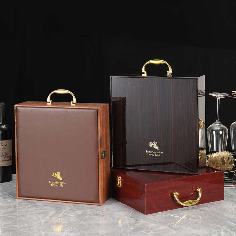 红酒包装盒礼盒两只装酒杯空盒高档葡萄酒礼品盒带杯双支装木质箱