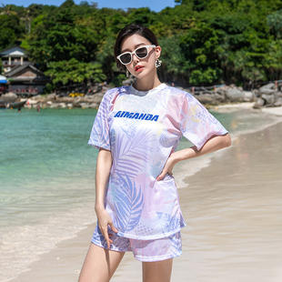遮肉显瘦速干保守分体三件套休闲沙滩泳装 2025新款 泳衣女微胖大码
