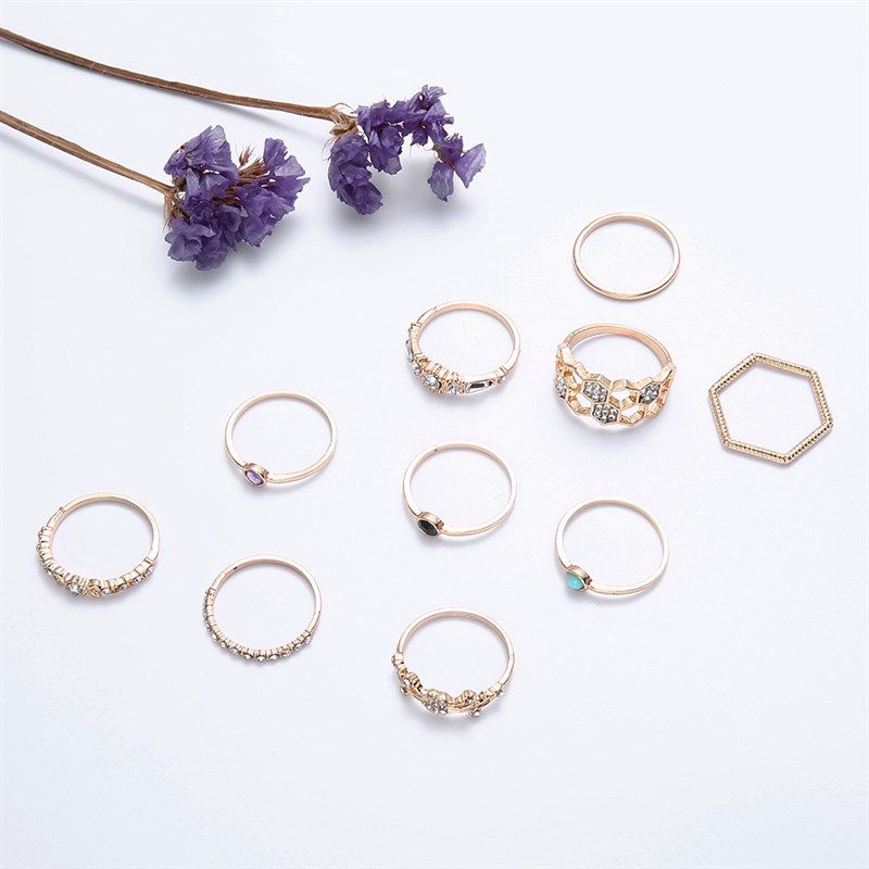 Fashion diamond inlaid hollow ring personality multicolor Tu