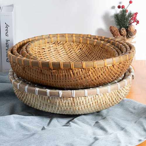 竹编制品圆竹簸箕家用收纳筐编织篮子装馒头竹筐馍筐水果零食竹篮