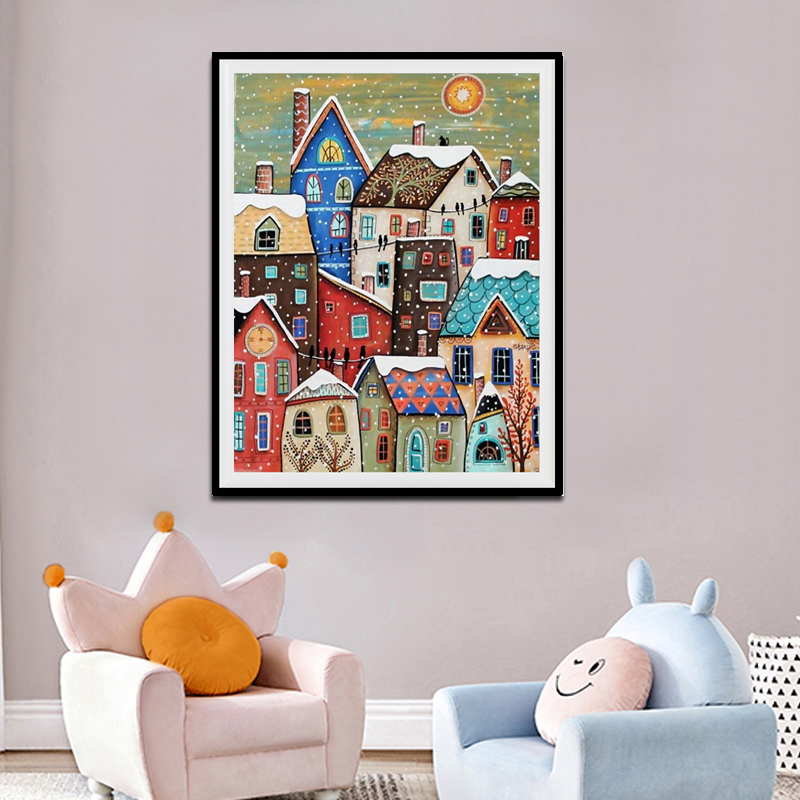 适合客厅的钻石画高级感2023新款儿童小幅雪景5d手工点贴钻十字绣