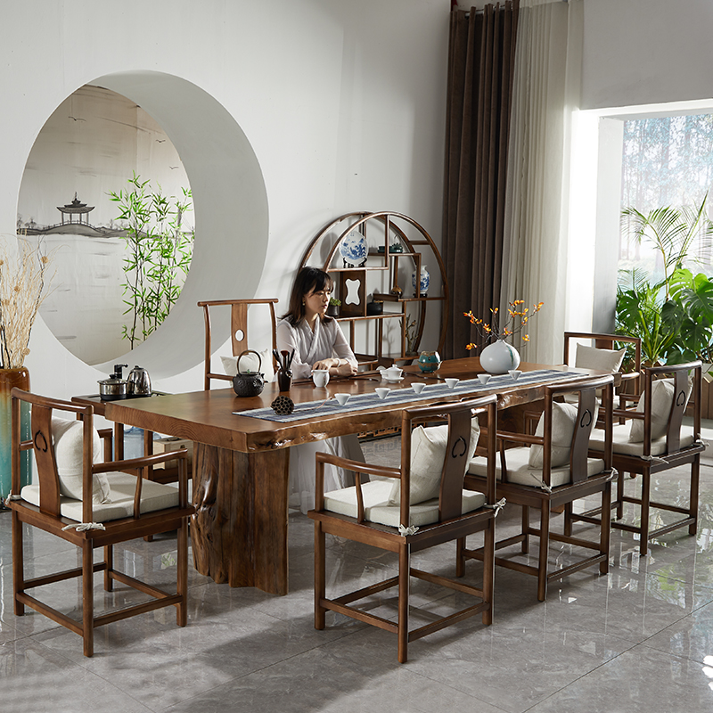 简约现代新中式功夫茶桌实木茶几茶台茶桌椅组合原木大板桌办公室