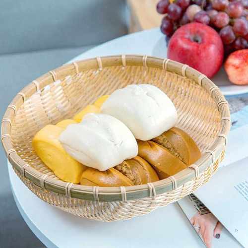 竹编簸箕家用竹白圆竹筐洗菜沥水篮圆形 手编馒头筐竹制品特大号