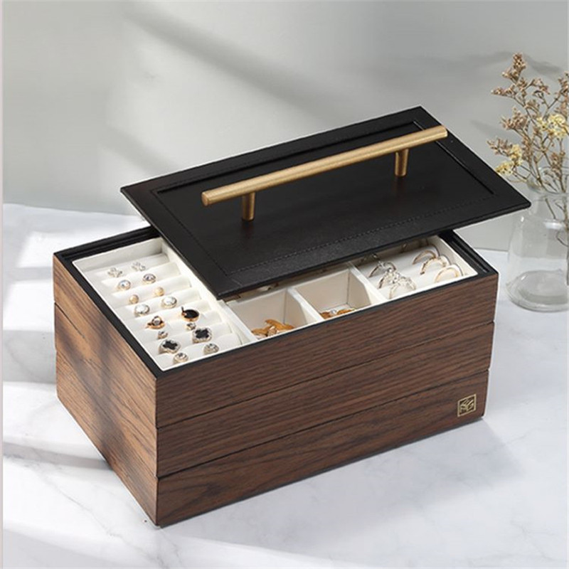 Casegrace 3-Layers Jewelry Box Luxury Large Wooden Organizer