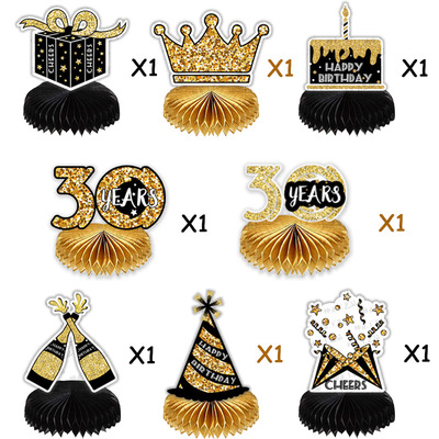 Black Gold 30 Birthday Party Honeycomb Ball Table Oranments