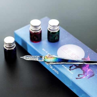 星空水晶玻璃笔蘸水笔学生渐变色钢笔套装沾水笔蘸墨笔彩色墨水