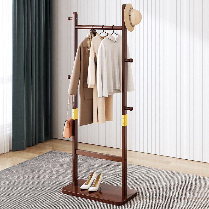 轻奢简约实木衣帽架复古落地晾衣架挂衣架鞋架一体式家用置物架子