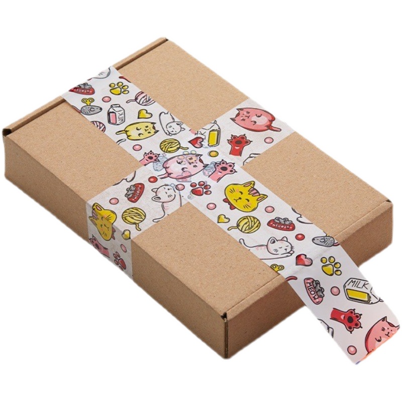 卡通猫咪呆萌彩色胶带快递打包胶布封口胶纸包装大卷封箱胶带整箱