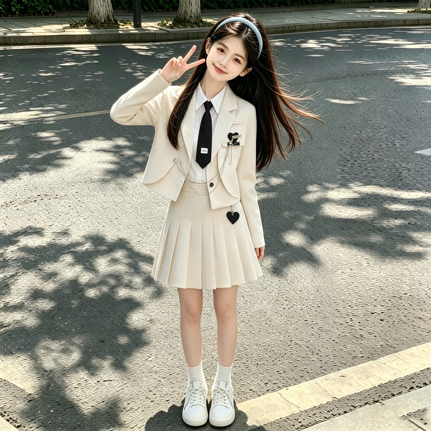 女童学院风西装外套百褶裙两件套