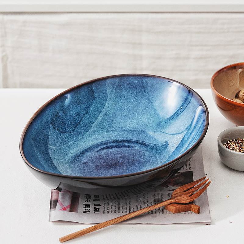 创意陶瓷不规则碗窑变釉复古餐厅意面碗家用大号汤碗拉面碗沙拉碗