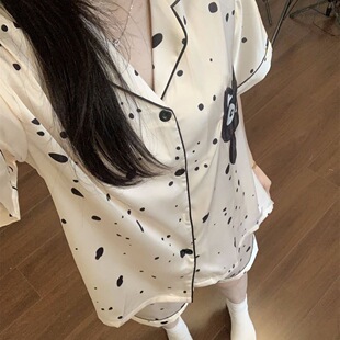 可外穿 波点猫咪睡衣女夏天新款 in风日系短袖 短裤 学生家居服套装