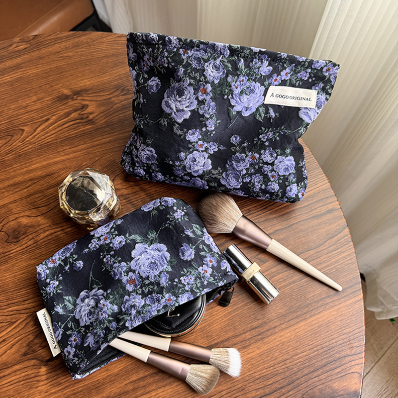 小清新雏菊化妆包暗黑高级感收纳袋女生补妆包帆布包手拿包钱包