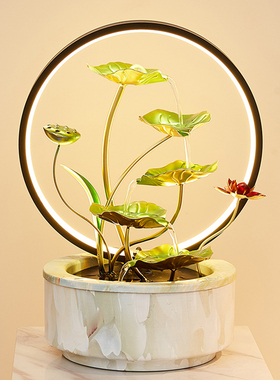 荷气生财流水摆件 新中式风格家居装饰品 开业乔迁礼品推荐