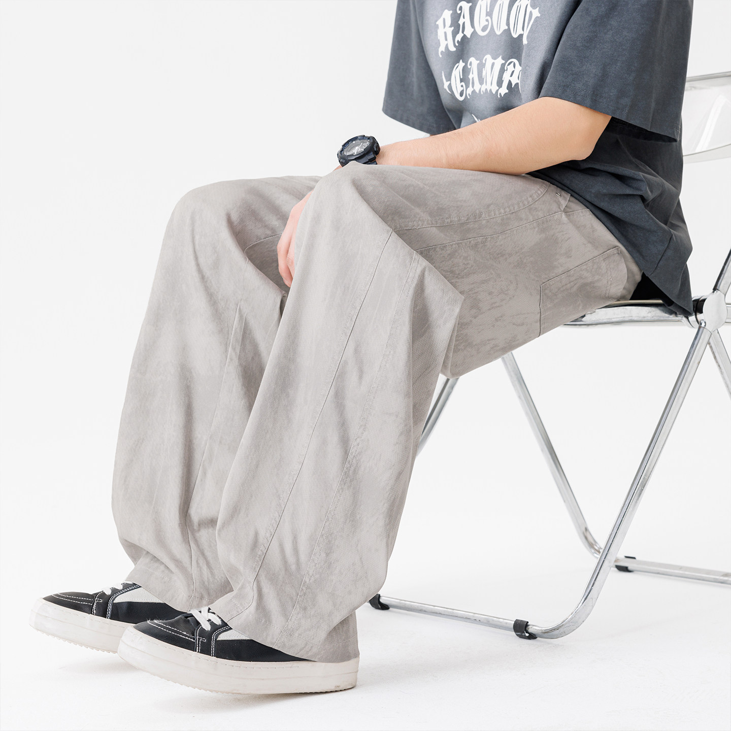 弯刀阔腿裤男士2026夏季新款宽松直筒休闲长裤垂感松弛慵懒风裤子