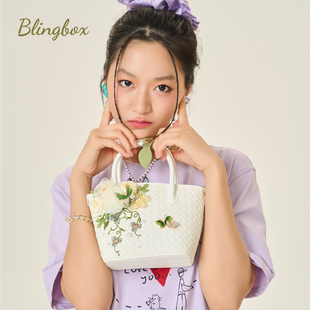 女包夏季 必灵饰物局新中式 休闲印花通勤皮质编织包手提单肩包包女
