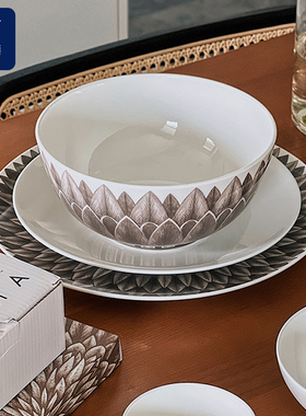 IPM HOME俄皇骨瓷夏威夷Aloha系列灰色家用陶瓷餐盘碗餐具套装