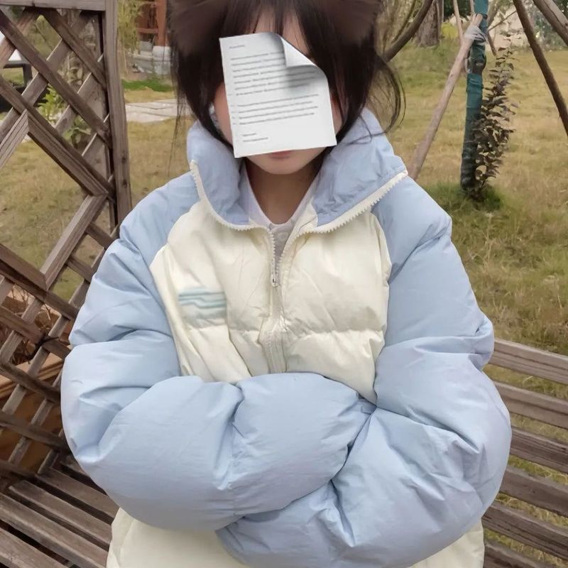 甜美风可爱奶呼呼拼色棉服外套女冬季新款学生宽松立领保暖面包服