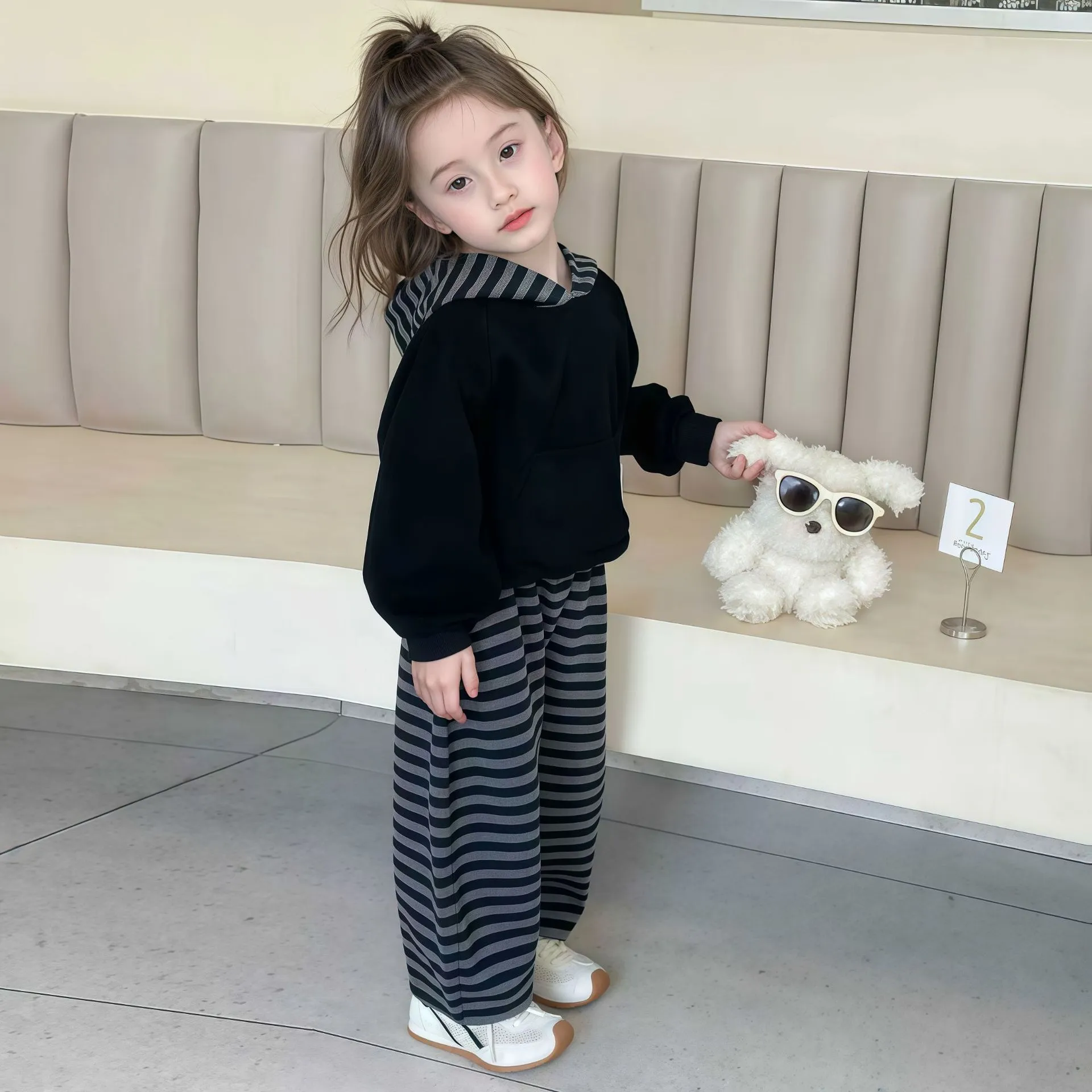 儿童秋款卫衣卫裤套装 宝宝条纹连帽衫 女童运动休闲两件套,童装/婴儿装/亲子装,其它,淘宝优惠券,粉丝福利购,淘宝优惠卷