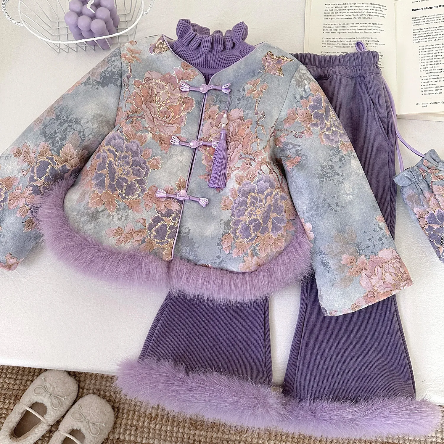 秋冬款女童新中式国风套装女宝宝盘扣毛毛边加绒外套喇叭裤两件套,童装/婴儿装/亲子装,其它,淘宝优惠券,粉丝福利购,淘宝优惠卷