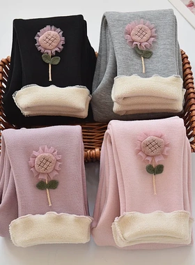 女童秋冬装打底裤外穿洋气长裤中小儿童毛线裤子女宝宝加绒针织裤